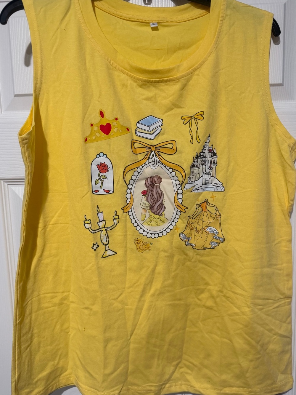 Yellow Sleeveless Graphic Tank with Fairytale Motifs